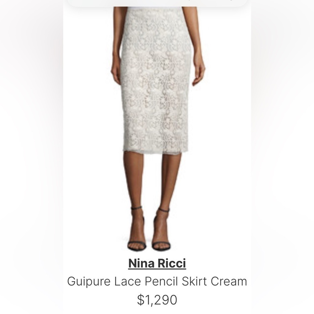 Nina Ricci Guipure Lace Pencil Skirt Ivory, price at $1290 vintage cottagecore S